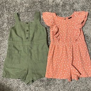 Rompers size 2T/3T. Green—Old Navy and Coral Floral—Art Class Target